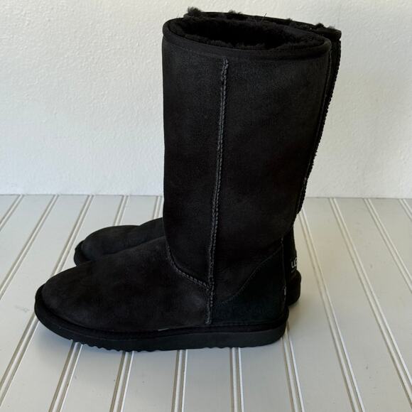 UGG Australia Black Suede Classic Tall Shearling boots size 5 - Picture 4 of 10